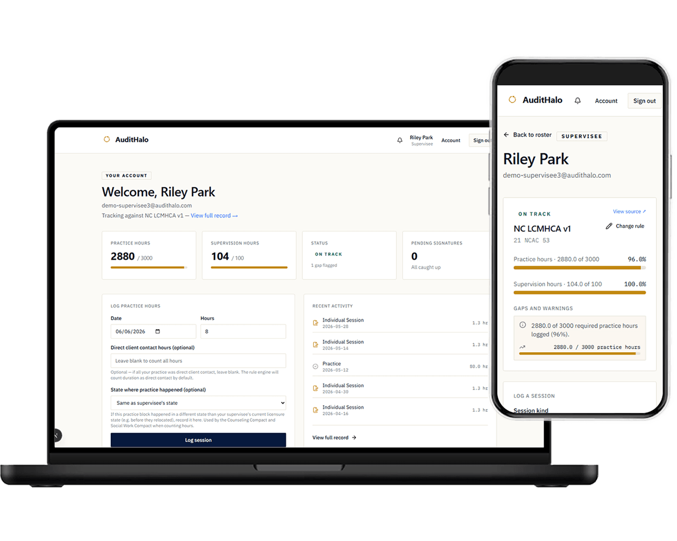 AuditHalo supervision compliance dashboard on desktop and mobile